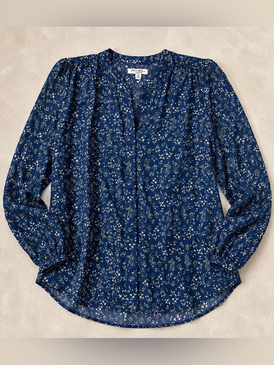 JACHS Girlfriend Tops - JACHS Girlfriend Floral Peasant Blouse Blue XL